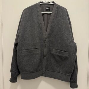 Zara Men Gray Wool Blend Cardigan Jacket - Large - NWOT